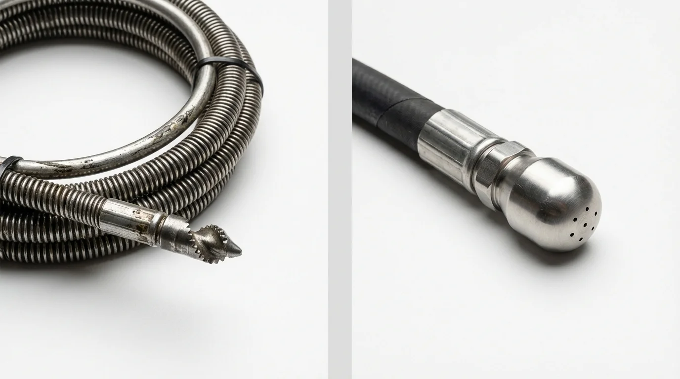 Drain snake cable and hydro jetting nozzle used for drain cleaning in Newport, PA