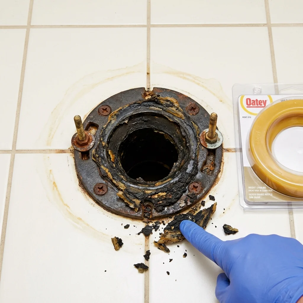 Failed wax ring showing water seepage at the base of a toilet in a Newport, PA home
